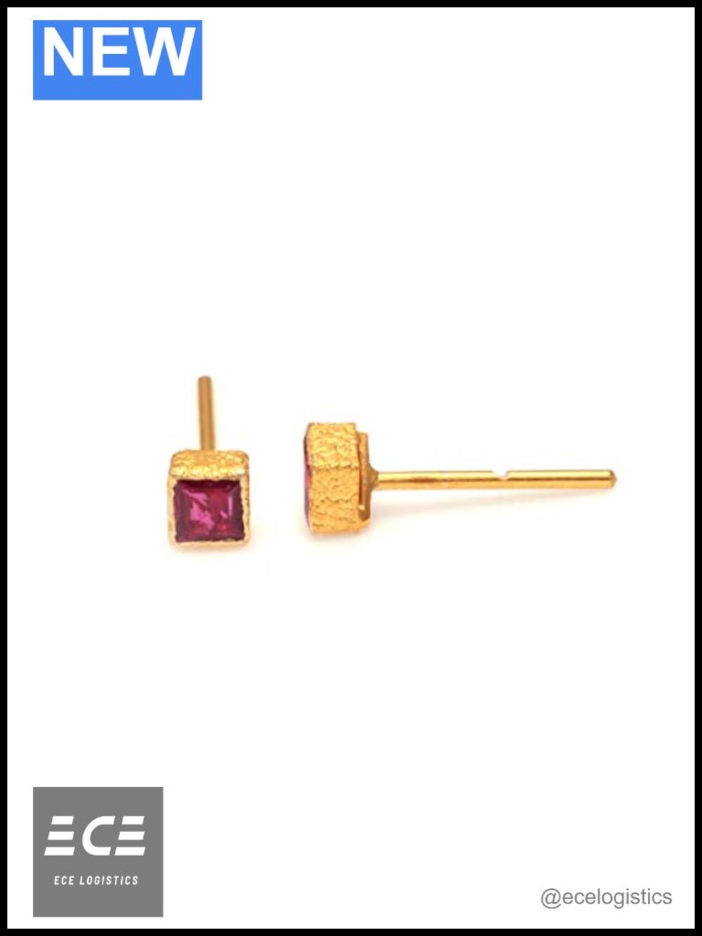 18k Gold Textured Birthstone Stud Earrings Bezel Push Back Fine Jewelry